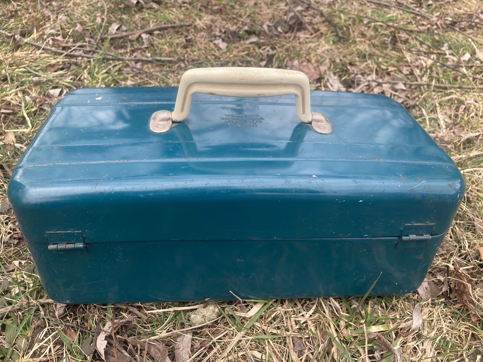 VTG 40’s-60’s Union Steel Chest 5314 Teal White Handle Empty toolbox/tacklebox