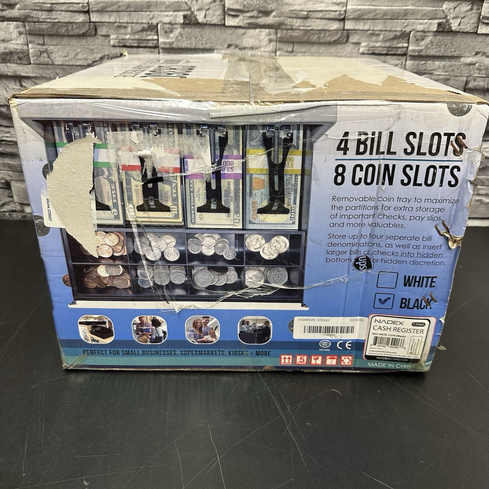 Nadex CR360 Thermal-Print Electronic Cash Register, 12 Compartments, Black