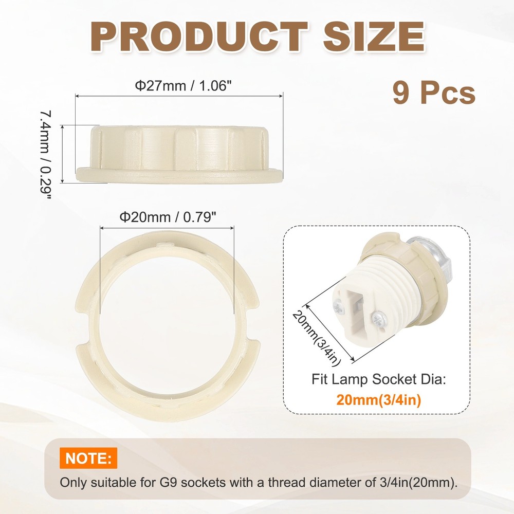 9 Pcs G9 Light Socket Rings for 3/4in Thread Diameter G9 Sockets(Small)