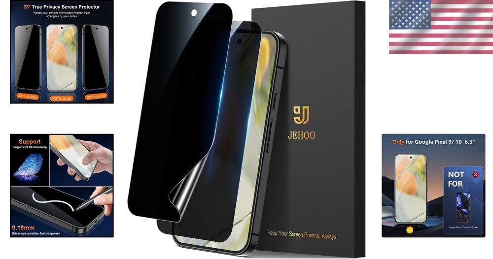 2 Pack Privacy Screen Protectors for Pixel 9/10 - TPU, Scratch Resistant, Eas...