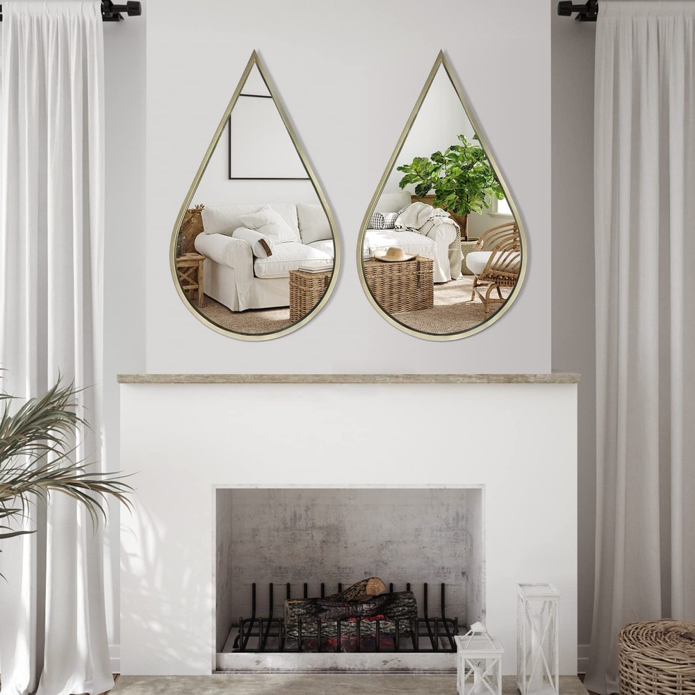Wall Mirror Decorative Mirrors Mounted Decor Rain Tear Drop Shape Wall-Mounte...
