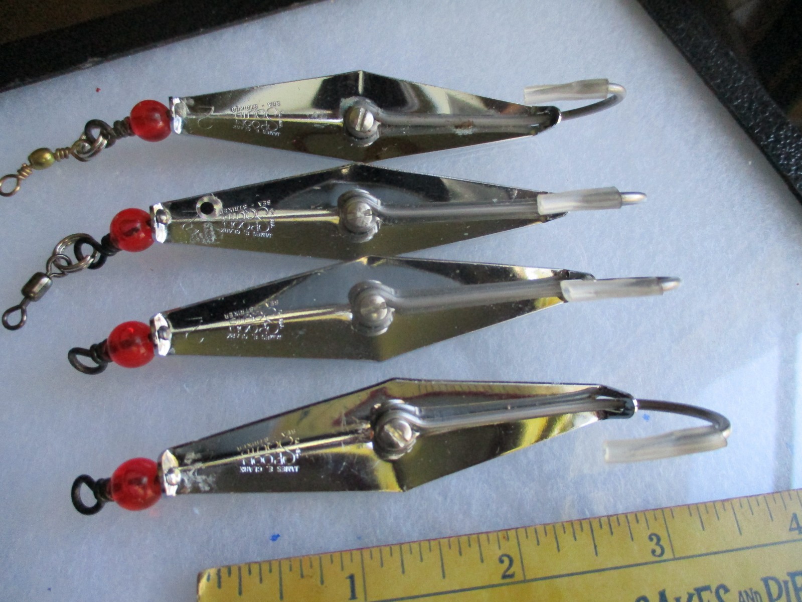 Lot of 4 Sea Strikers James E. Clark Squid Spoon #2; 3" trolling Lures pictured