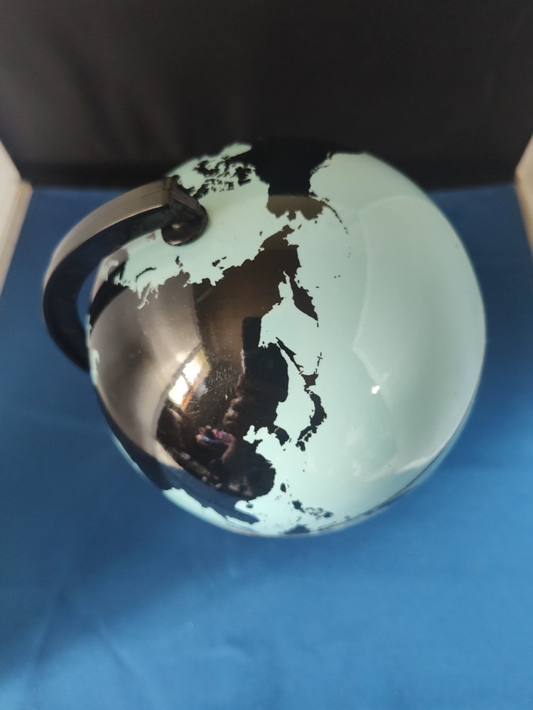 Blue And Black 5.5in Plastic Globe On Black Plastic Stand
