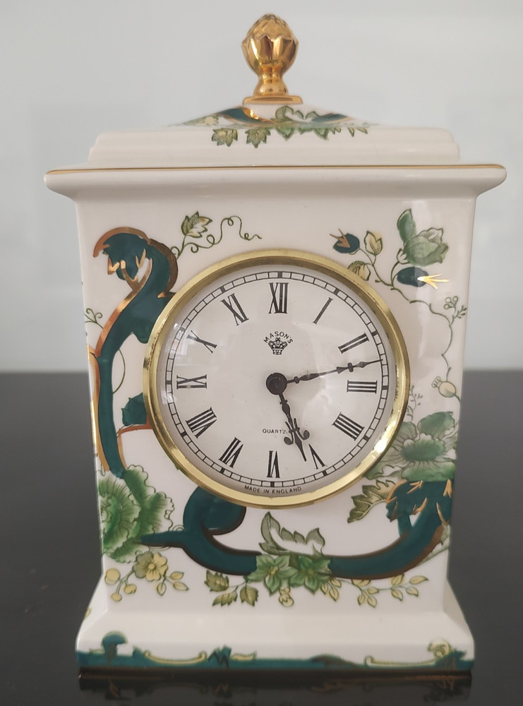 Masons Chartreuse Ironstone 8" Carriage Mantle Clock . The clock does not work.