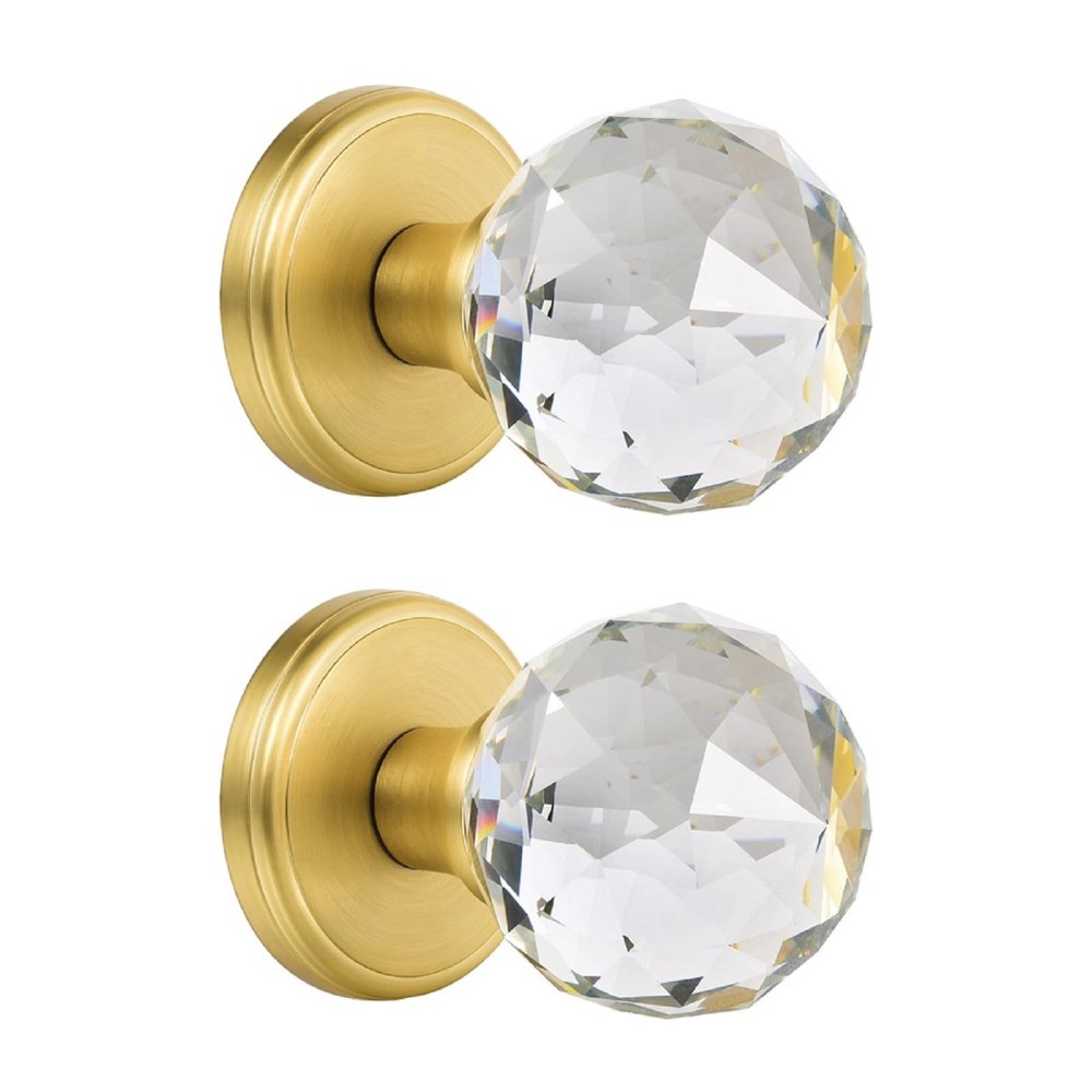 2 Pack Crystal Glass Dummy Door Knobs, Inactive Round Half-Dummy Door Knob Se...