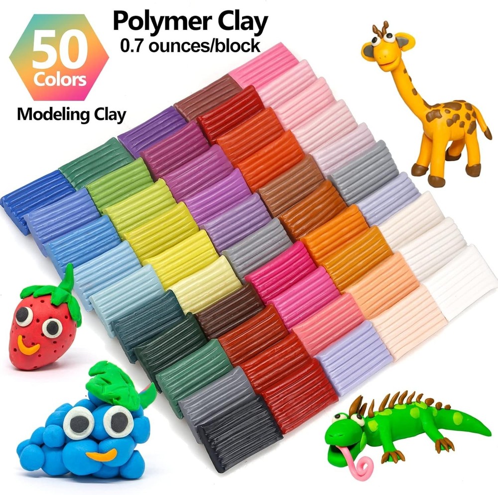 Polymer Clay Starter kit, Oven Bake Modeling Clay with Sculpting Tools, 50 Co...
