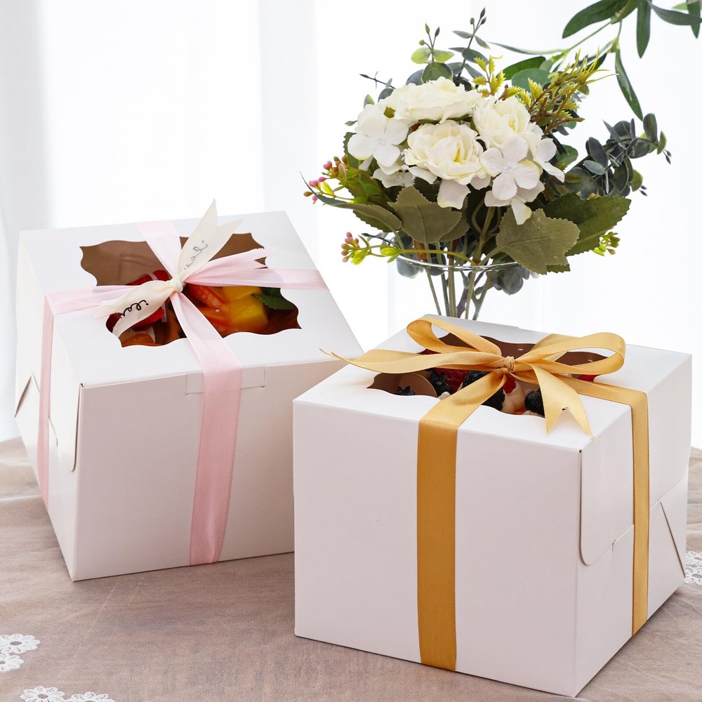 15pcs Bakery Boxes 6x6x5in Small Cake Boxes Cookie Boxes with Window White Cu...