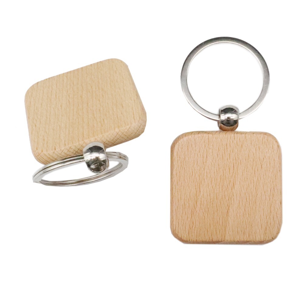 US Stock 10Pcs Plain Square Blank Wood Keychain Diy Key Chains Tags Personalized