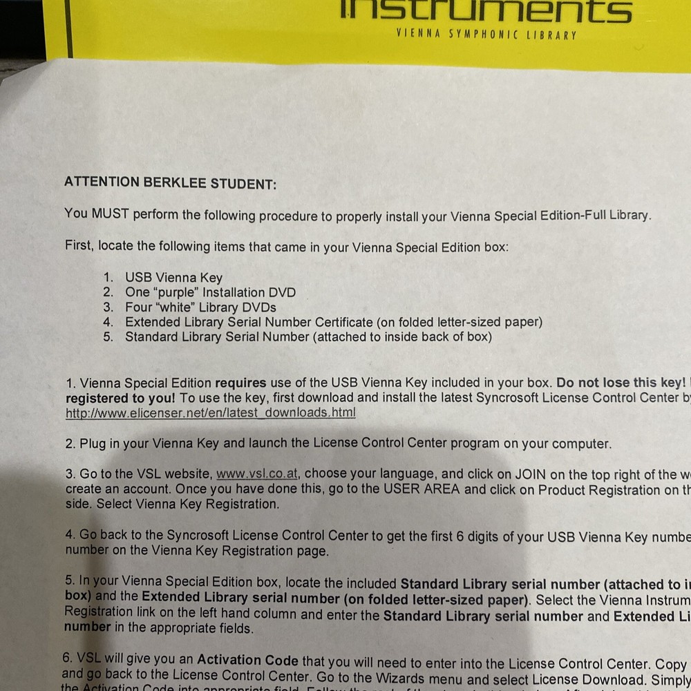 VIENNA SYMPHONIC LIBRARY SPECIAL EDITION VSL INSTRUMENTS SOFTWARE