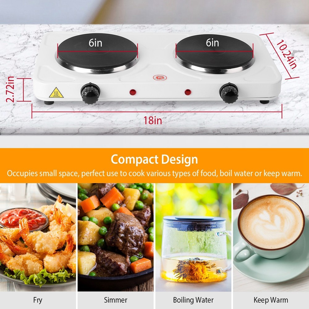 2000W Electric Double Burner Hot Plate Countertop 5 Level Temperature Control