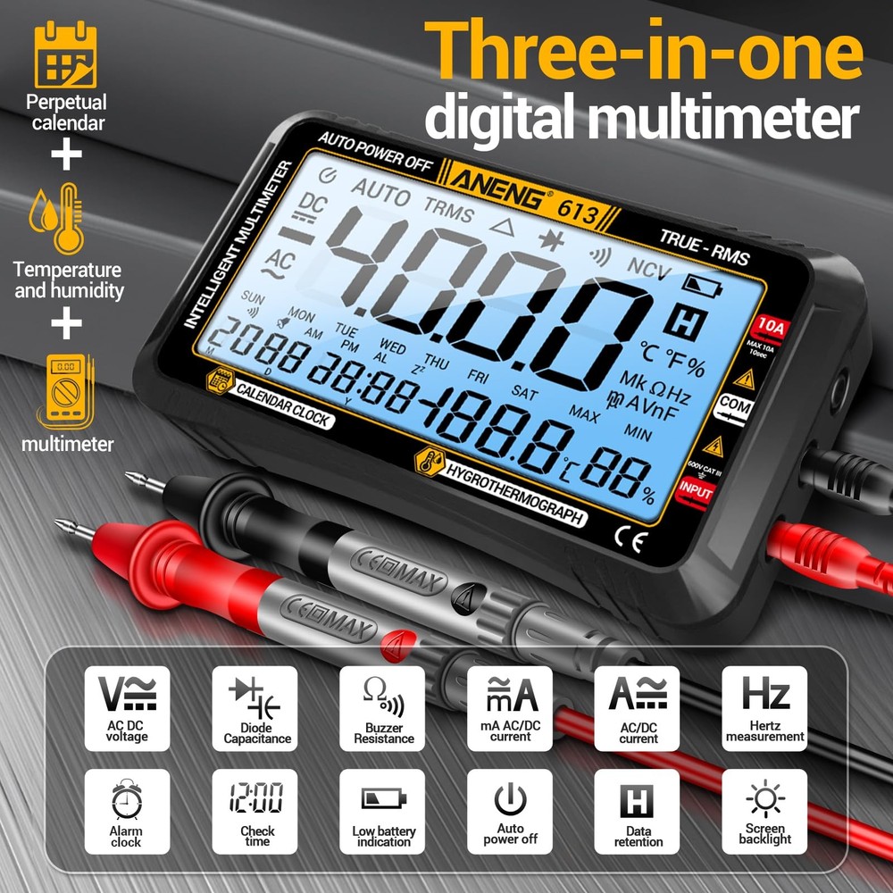 ANENG Digital Multimeter Tester,4000 Counts Small, 613 Black Large Screen