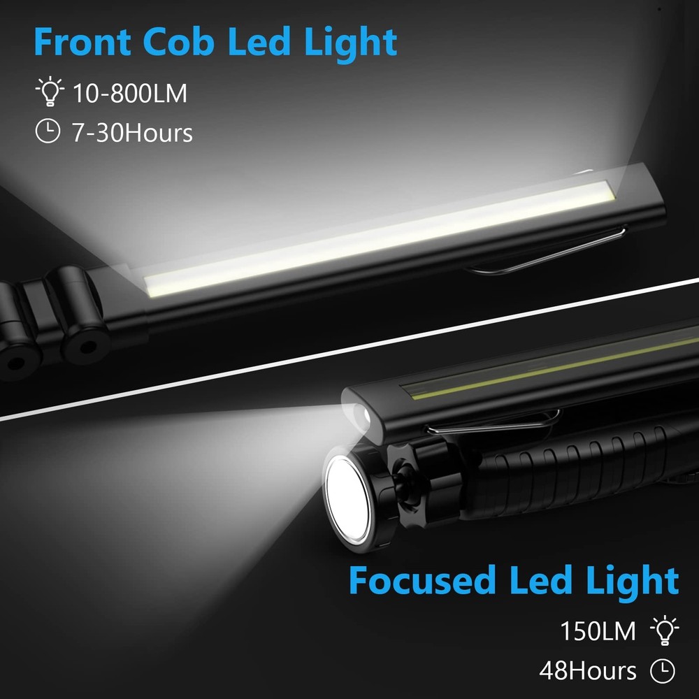 NileBoom LED Work Light，800 Lumens Foldable Rechargeable Cob Work Light with ...