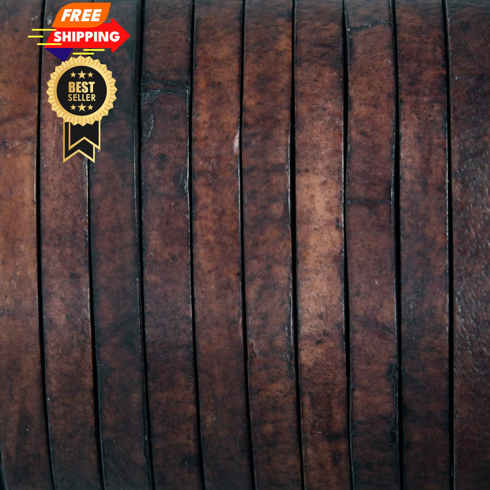Flat Genuine Leather Cord String Full Grain 3 MM, Dark Brown Distressed