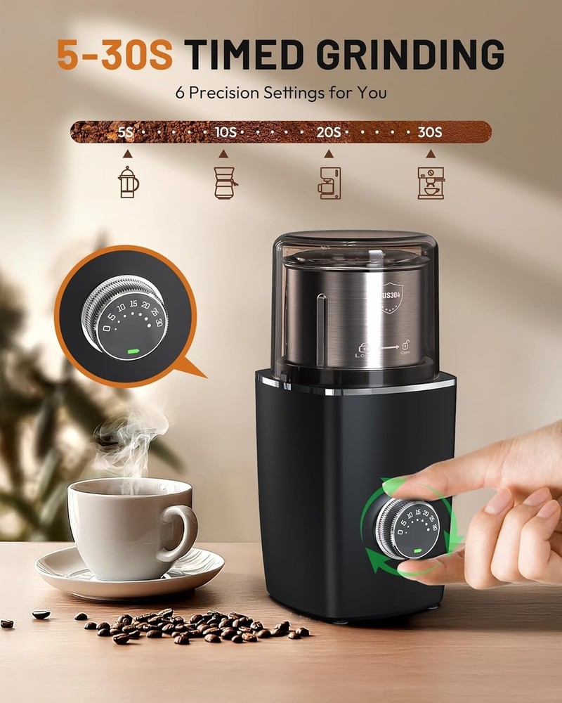 Coffee Grinder Cordless Handheld Electric Coffee Grinder 5-30S Adjustable