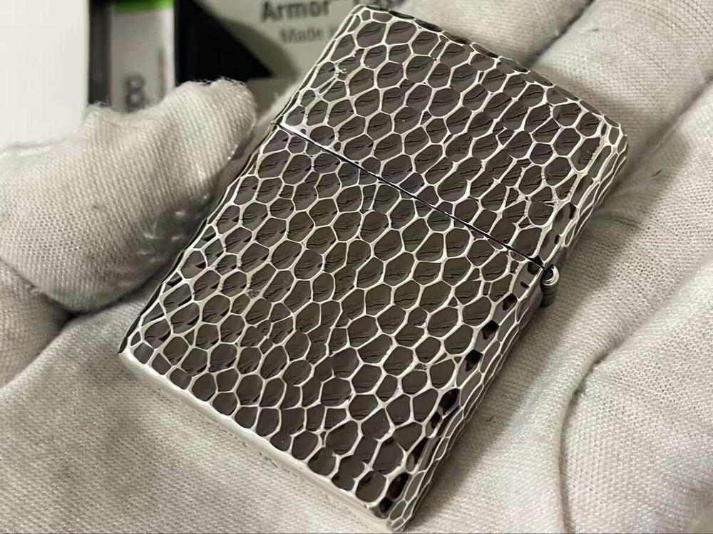 Zippo Meteorite Crater Silver 5 Sided Design Etching Lighter Regular Japan