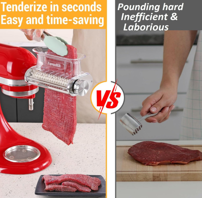 FavorKit Adjustable 3‑Thickness Meat Tenderizer Attachment – For KitchenAid Stan