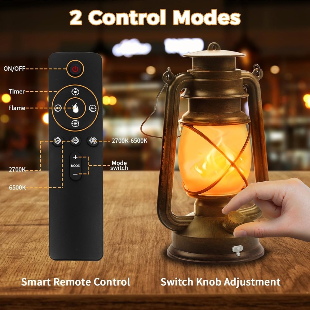 2 Pack Bronze Vintage 4 Modes Light LED Lanterns，Rechargeable Dancing