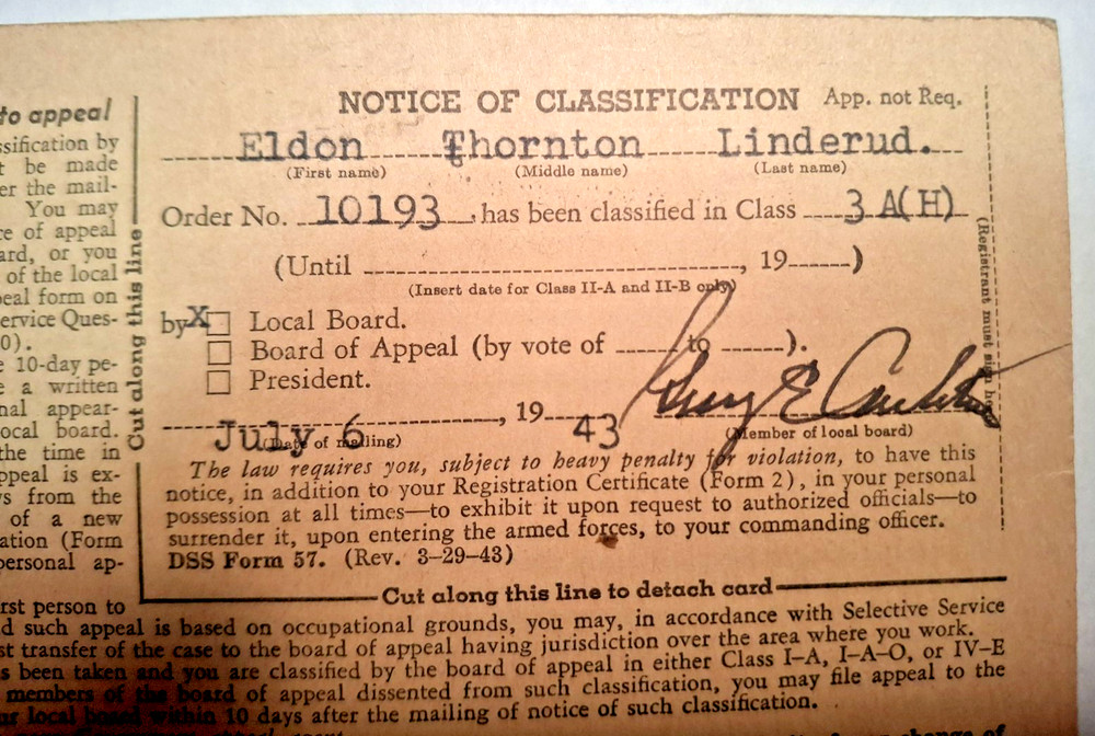 NOTICE OF CLASSIFICATION 1943