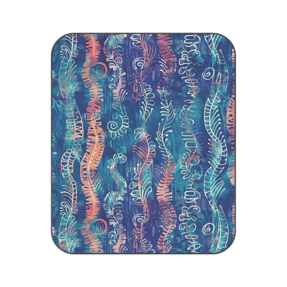 Blue Boho Pattern 61" x 51" Polyester Fleece Picnic Blanket + Carrying Strap