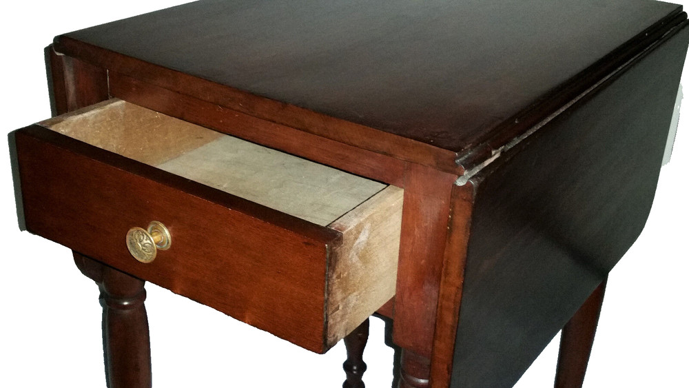 Nightstand, Lamp TABLE, Sheraton, Solid Cherry, Drawer, Dropleaf, 29"t, c1820