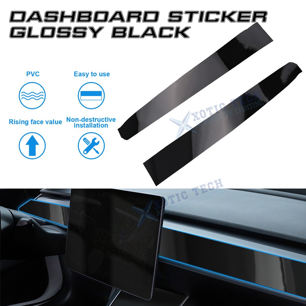 For Tesla Model 3 Y 2017-up Gloss Black Interior Dashboard Wrap Strip Stickers