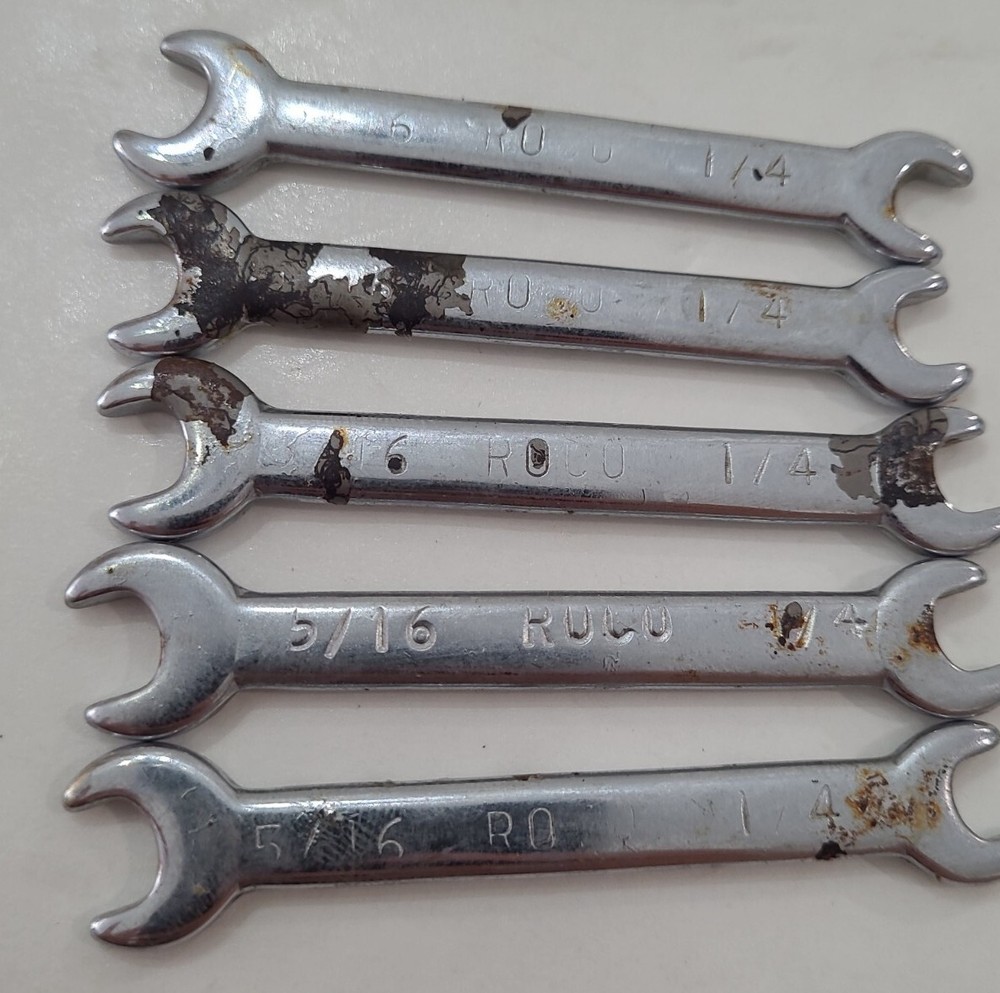 Ignition Wrench 5/16" Roco 1/4" Double Open End 5 Vintage Wrenches Same Size
