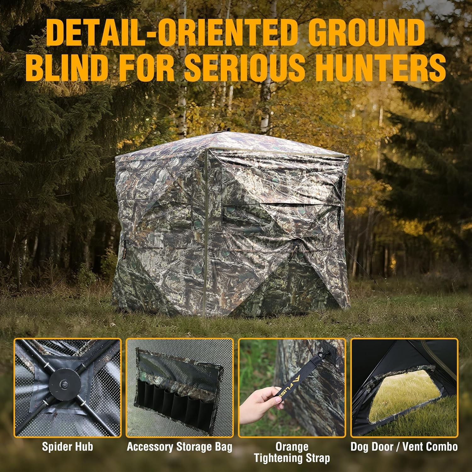 FLISSA 2-3 Person Hunting Blind See-Through Fully Opening Door 270° Ground Tents