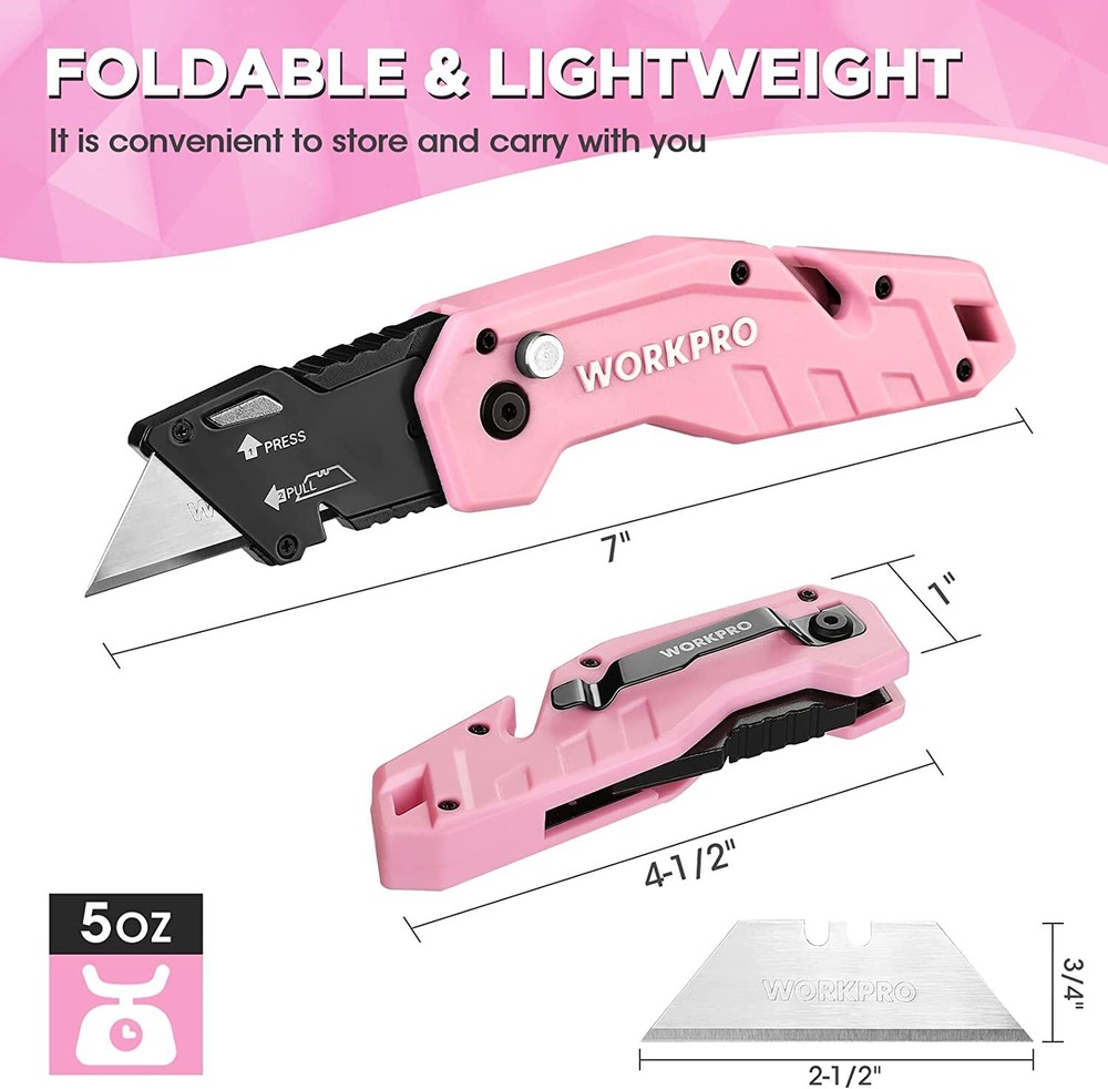 WORKPRO Folding Utility Knife, Quick Change Box Cutter Multi-Color W/10 Blades