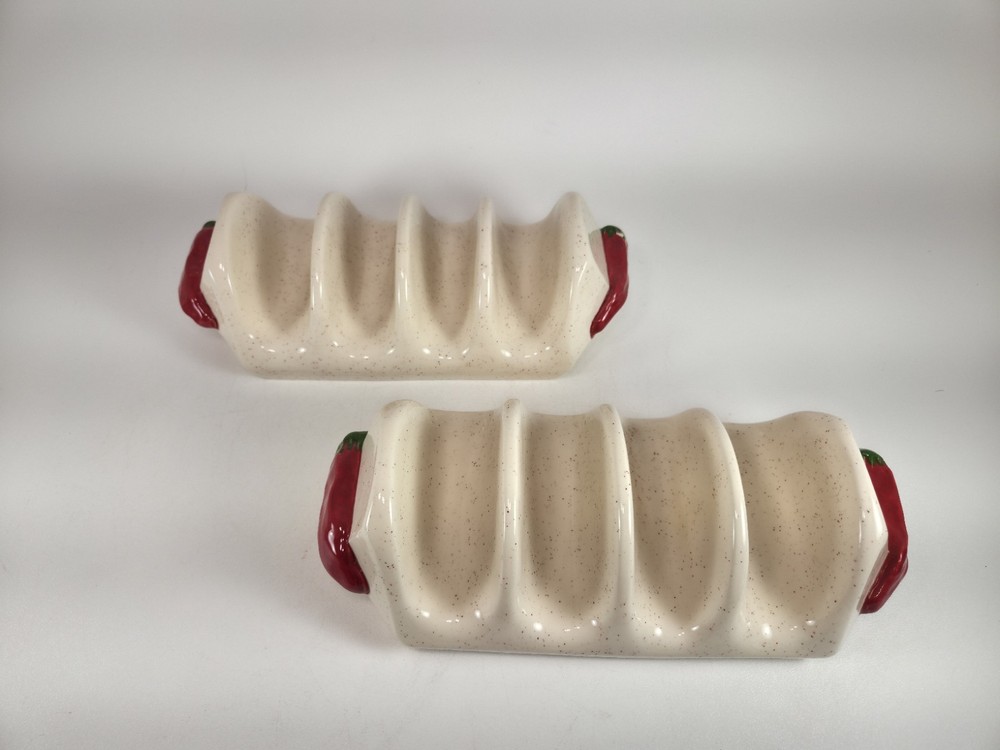 2 Vintage Ceramic Toco Holders 4 Tocos Each Hot Peppers