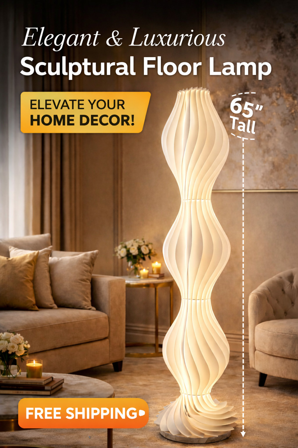 Remote Control Floor Lamp 65" - Adjustable Brightness & Mood Lighting - Elegant