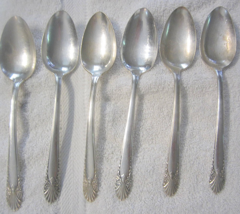 6 lot,set oval soup spoons Vtg INTERNATIONAL CROWN silverplate RADIANCE flatware