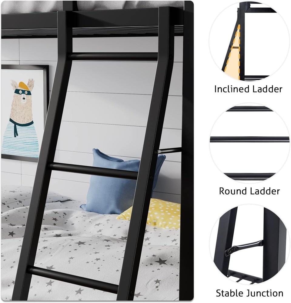 Loft Bunk Bed Twin Black with Ladder
