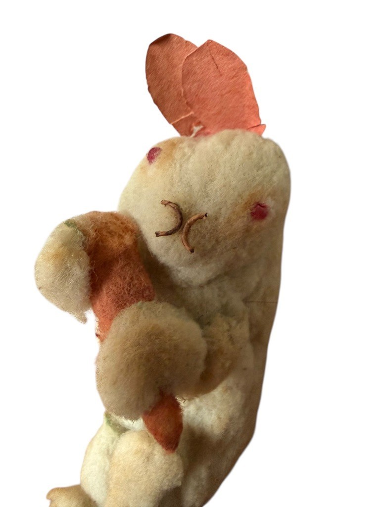 Antique Spun Cotton Batting Easter Bunny with 🥕 Carrot Rabbit
