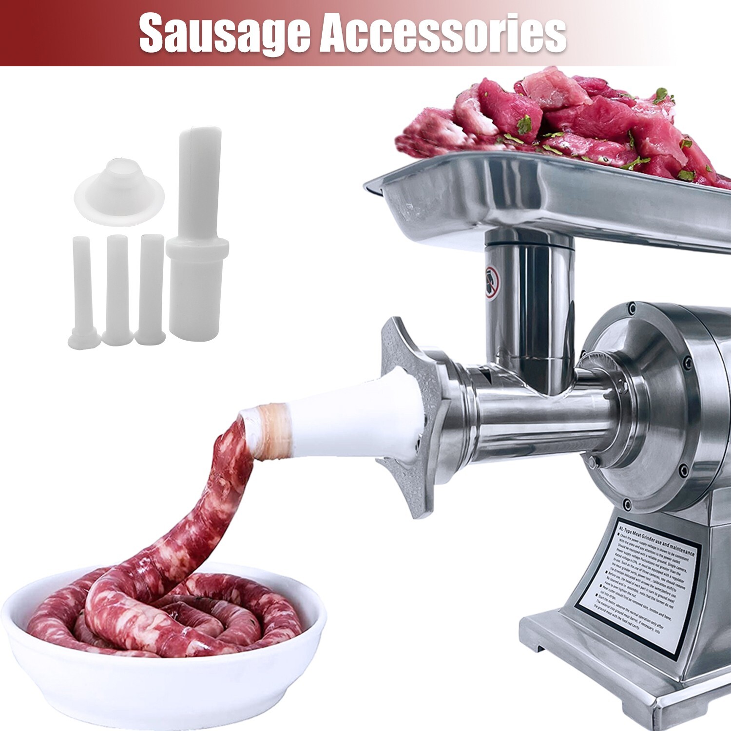 550LB/h Commercial Meat Grinder,1100W Electric Sausage Stuffer,193RPM Heavy Duty