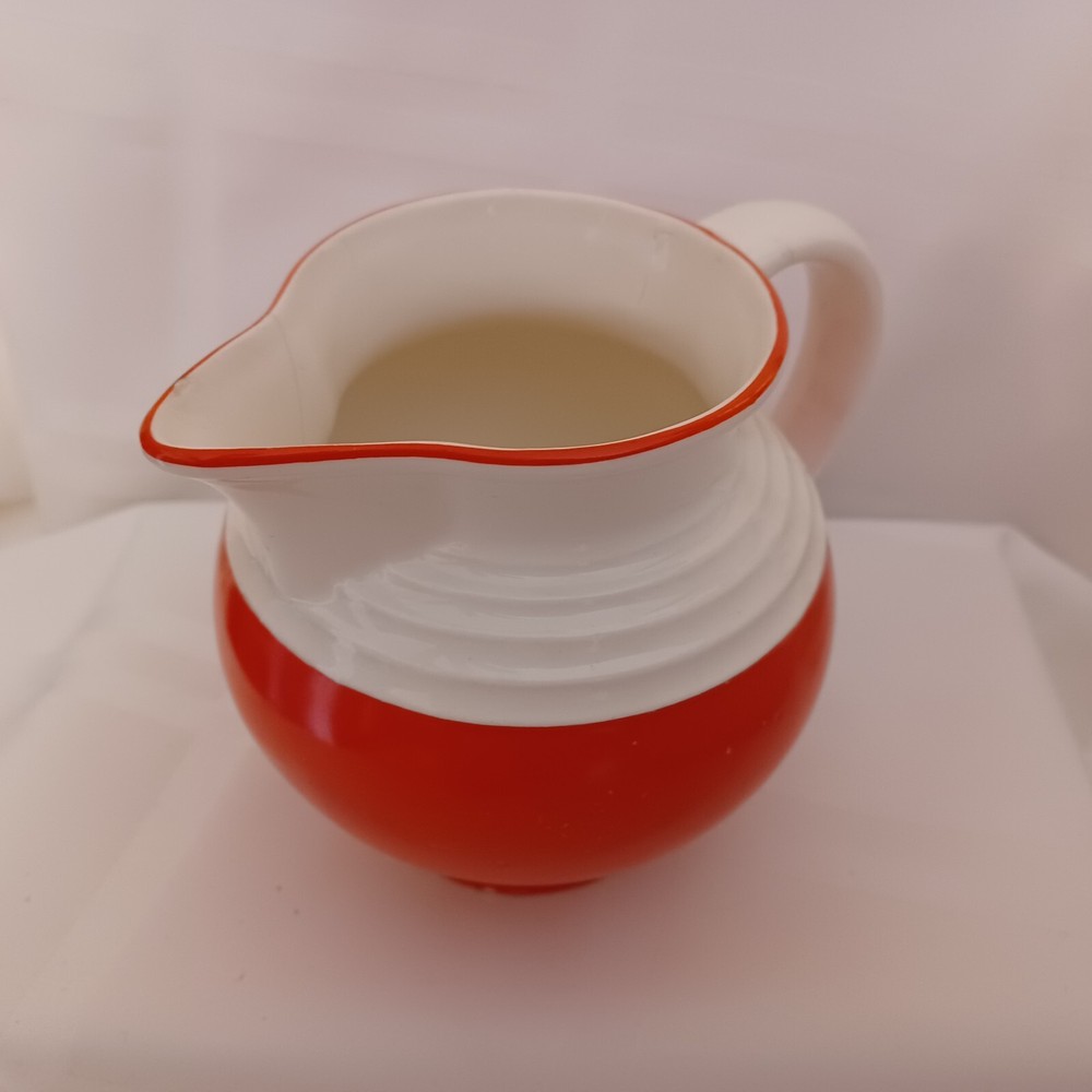 Vintage Czechoslovakia Art Deco Ceramic Pitcher Red White