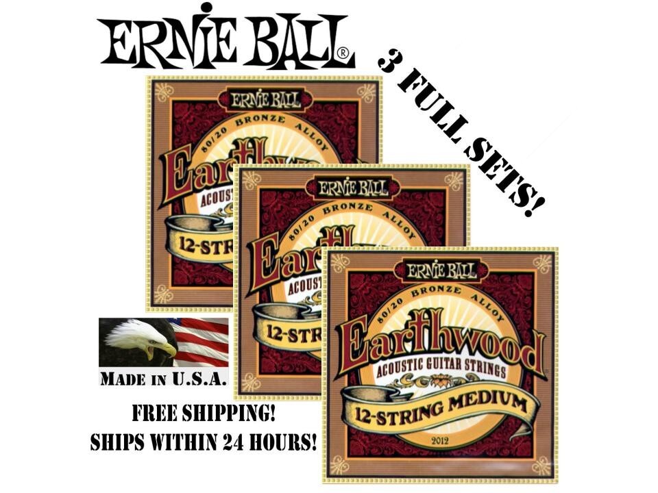 **3 SETS! ERNIE BALL 12-STRING MEDIUM ACOUSTIC GUITAR STRINGS 2012**