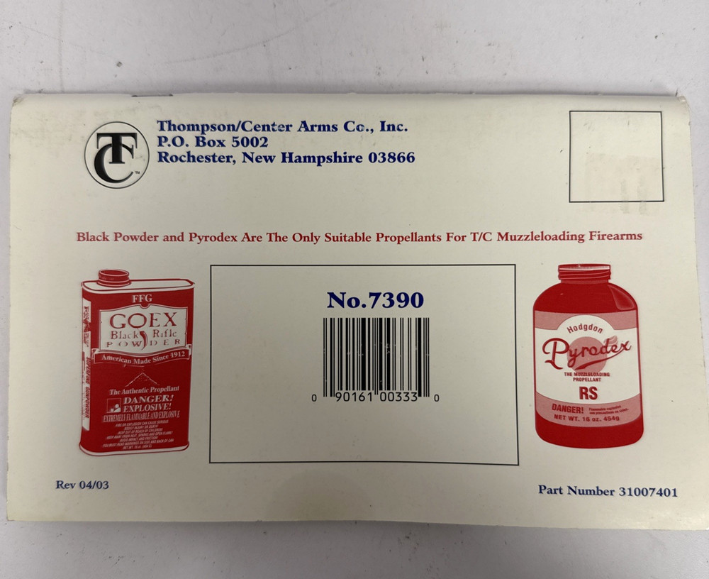 Thompson Center Black Powder Muzzleloading Owners Manual