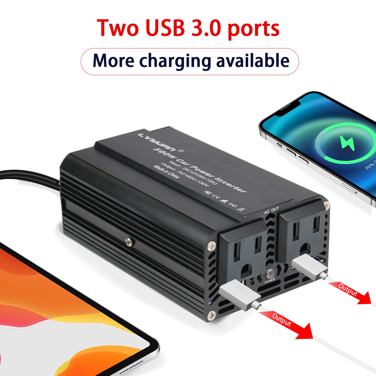 500W Power Inverter DC 12V to 110V AC Car Plug Adapter Outlet Converter for Car