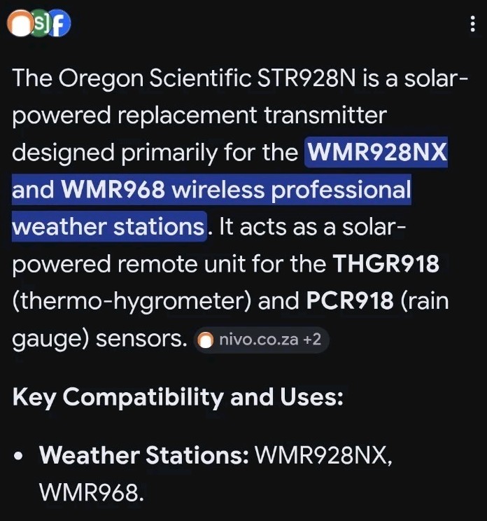 Oregon Scientific Replacement Solar Transmitter STR928N