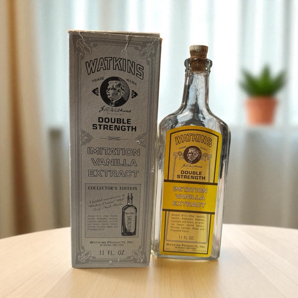 Vintage Watkins Vanilla Extract 11oz Bottle Empty With Original Box