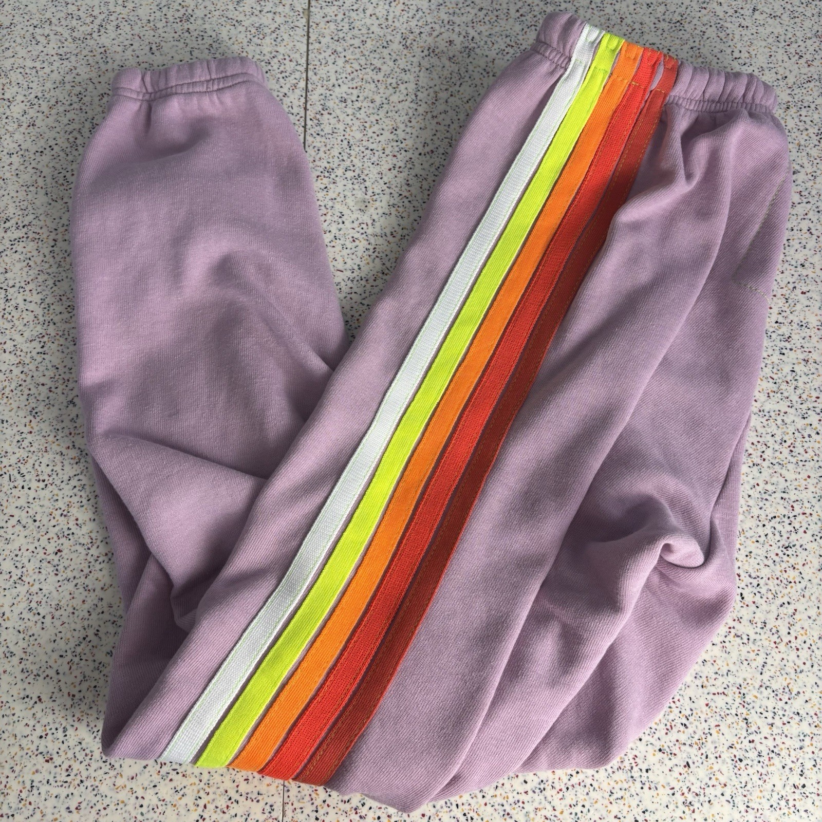 AVIATOR NATION 5 Stripe Sweatpants Maeve/White Neon XS Bottoms Extra Small Long