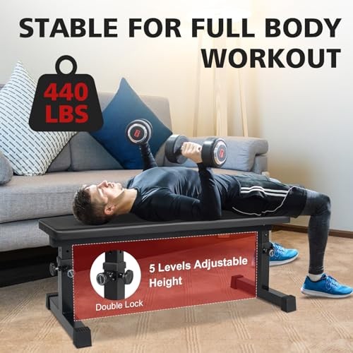 Flat Weight Bench, Utility Workout Adjustable Height Weight Bench Press with