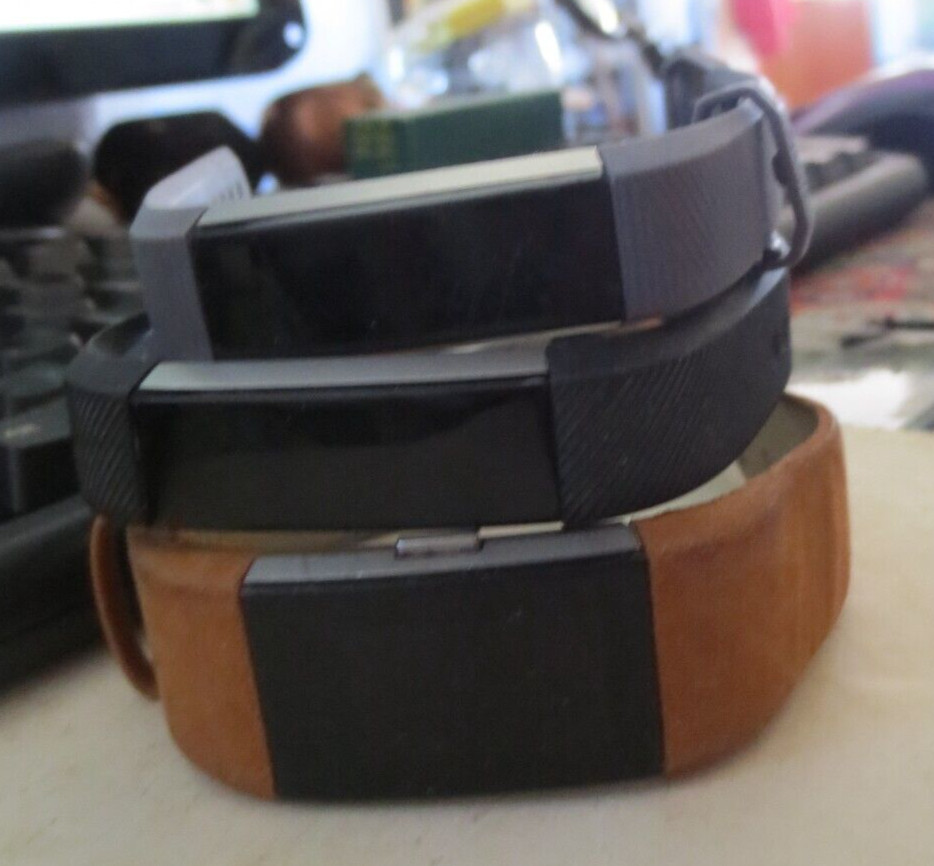 2 Fitbit ALTA FB406 Activity Trackers Grey Black bands with one extra