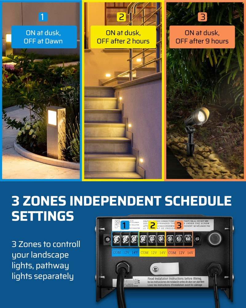 DEWENWILS 200W Low Voltage Transformer Timer and Photocell Sensor Weatherproof