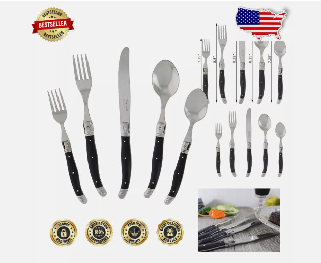 Luxurious 20-Piece Flatware Set with Elegant Black Onyx - OPEN BOX, NEVER USED !