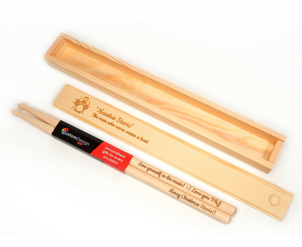 Personalised Custom Drum Sticks 5A + Optional Gift Box | Engraved Gift Idea