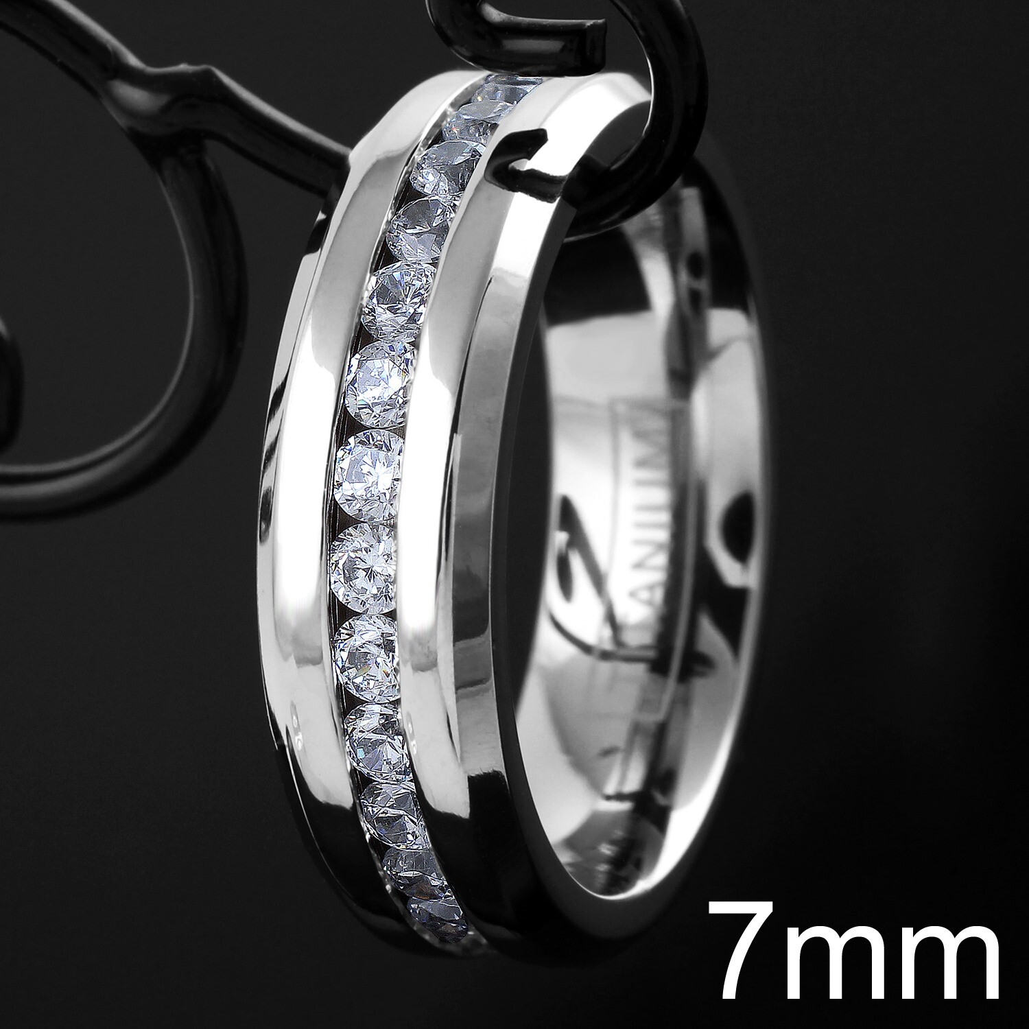 5/7mm Titanium 1.6 Carat Dazzling Eternity CZ Men's Wedding Band Ring Size 5-15