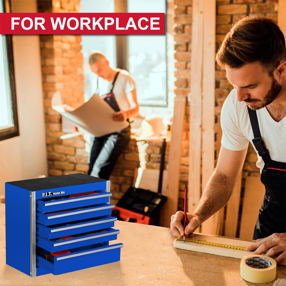 Mini Blue Tool Box, Portable 5-Drawer Micro Roll Cab Steel Stackable Tool Box wi