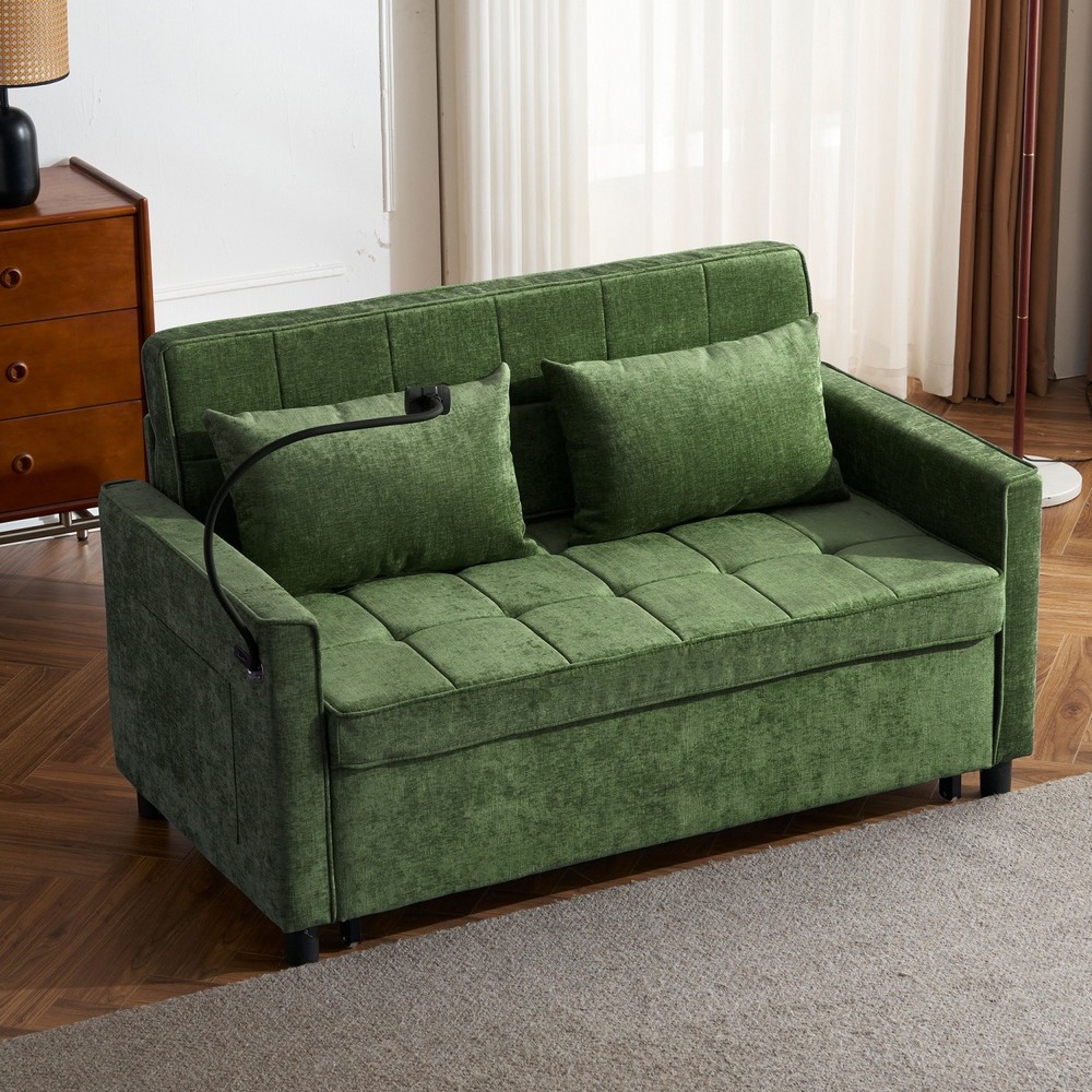 56.9'' Convertible Sleeper Sofa Bed Loveseat Sofa w/ Pull Out Bed & USB Ports