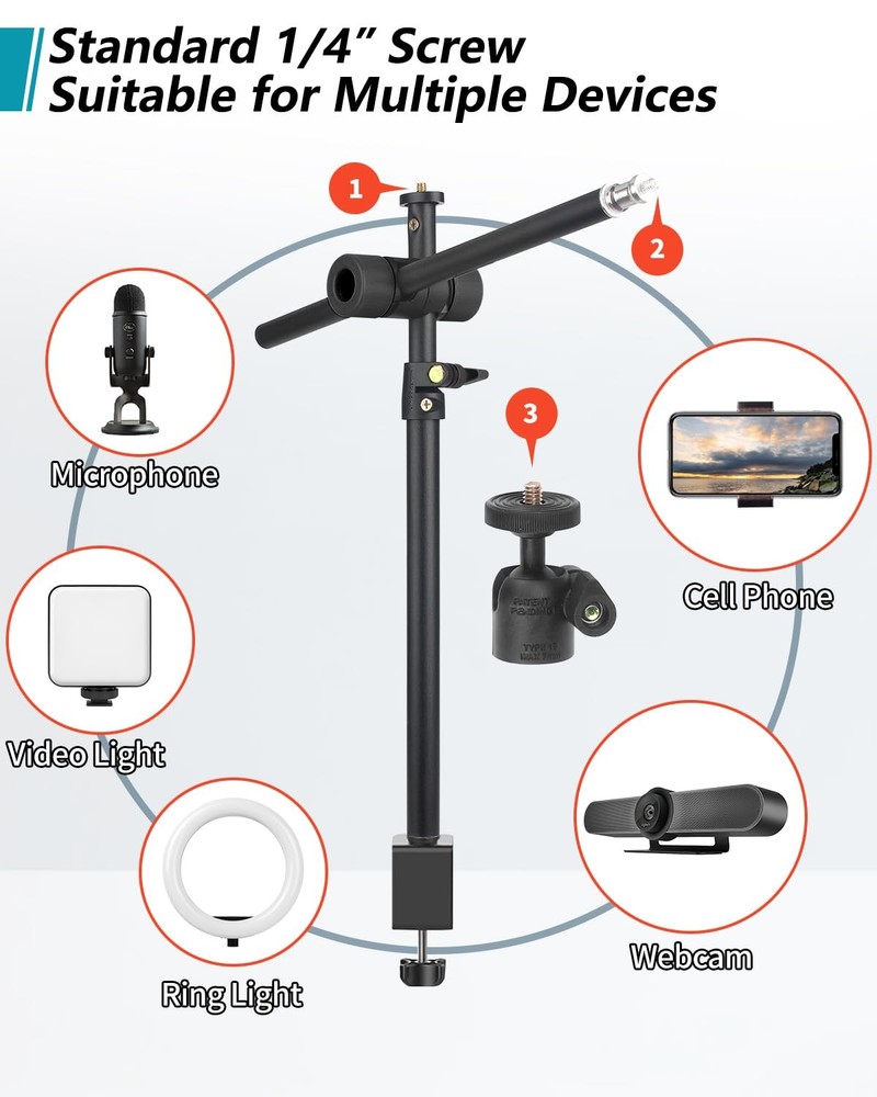Overhead Camera Mount Desk Stand, Arm Clamp 1DFPGBL, Black